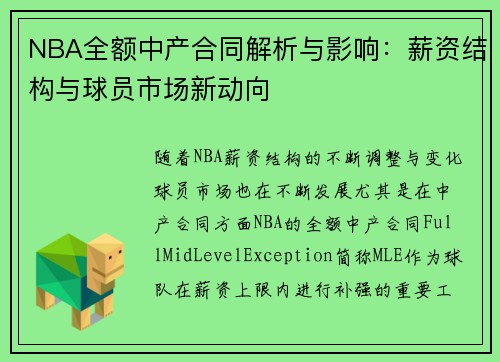 NBA全额中产合同解析与影响：薪资结构与球员市场新动向